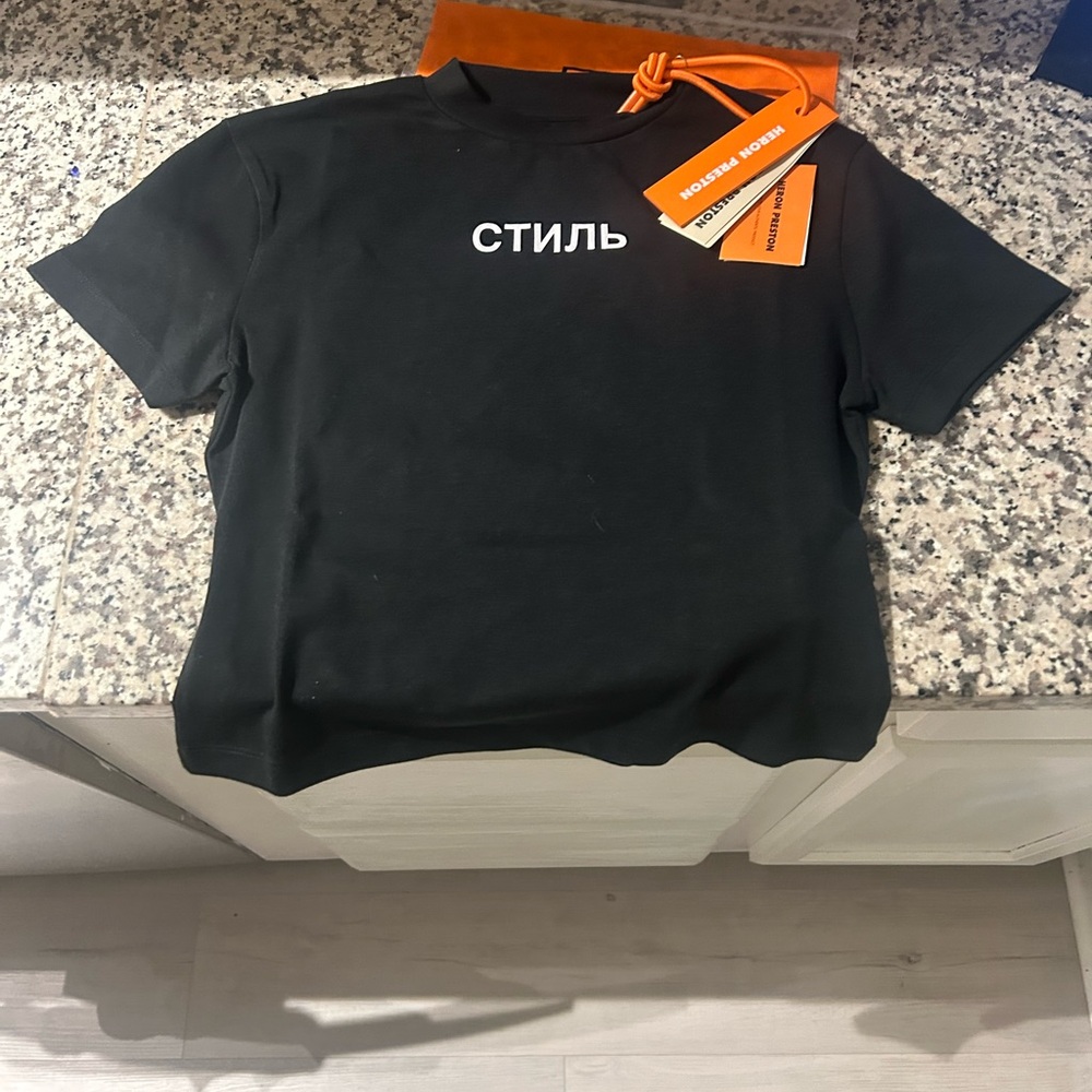 Heron Preston Black Tee Flaming Skull